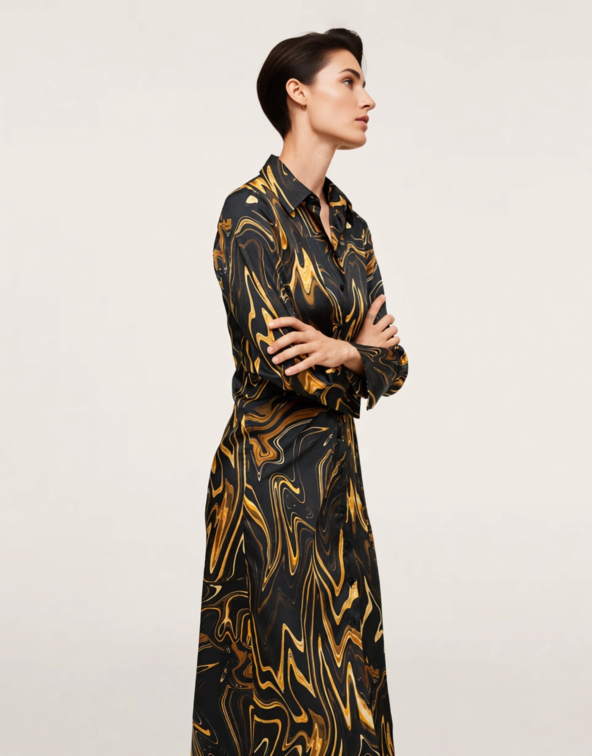 Mango Womens Long Sleeved Midi Shirt Dress in Retro Print