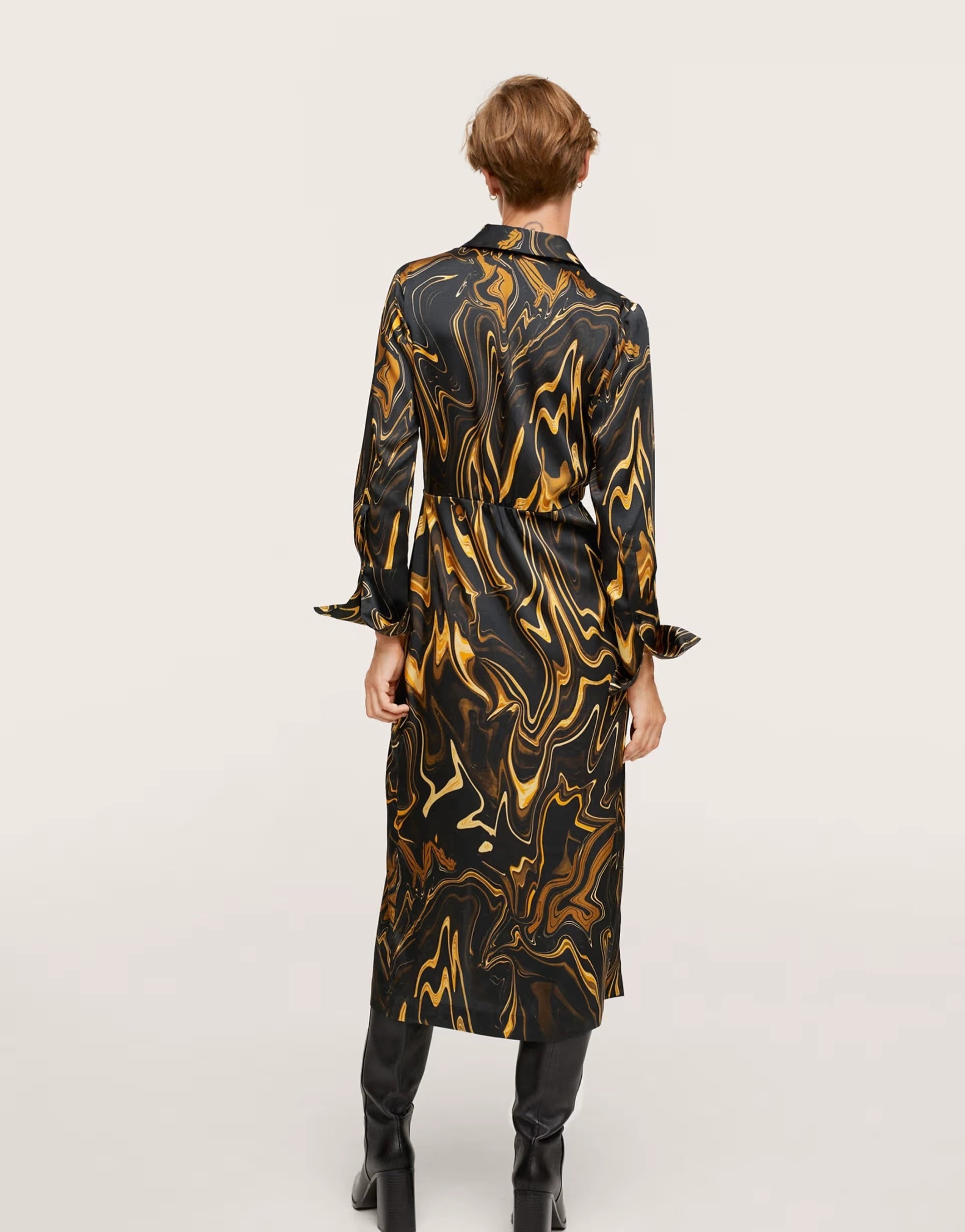 Mango Womens Long Sleeved Midi Shirt Dress in Retro Print