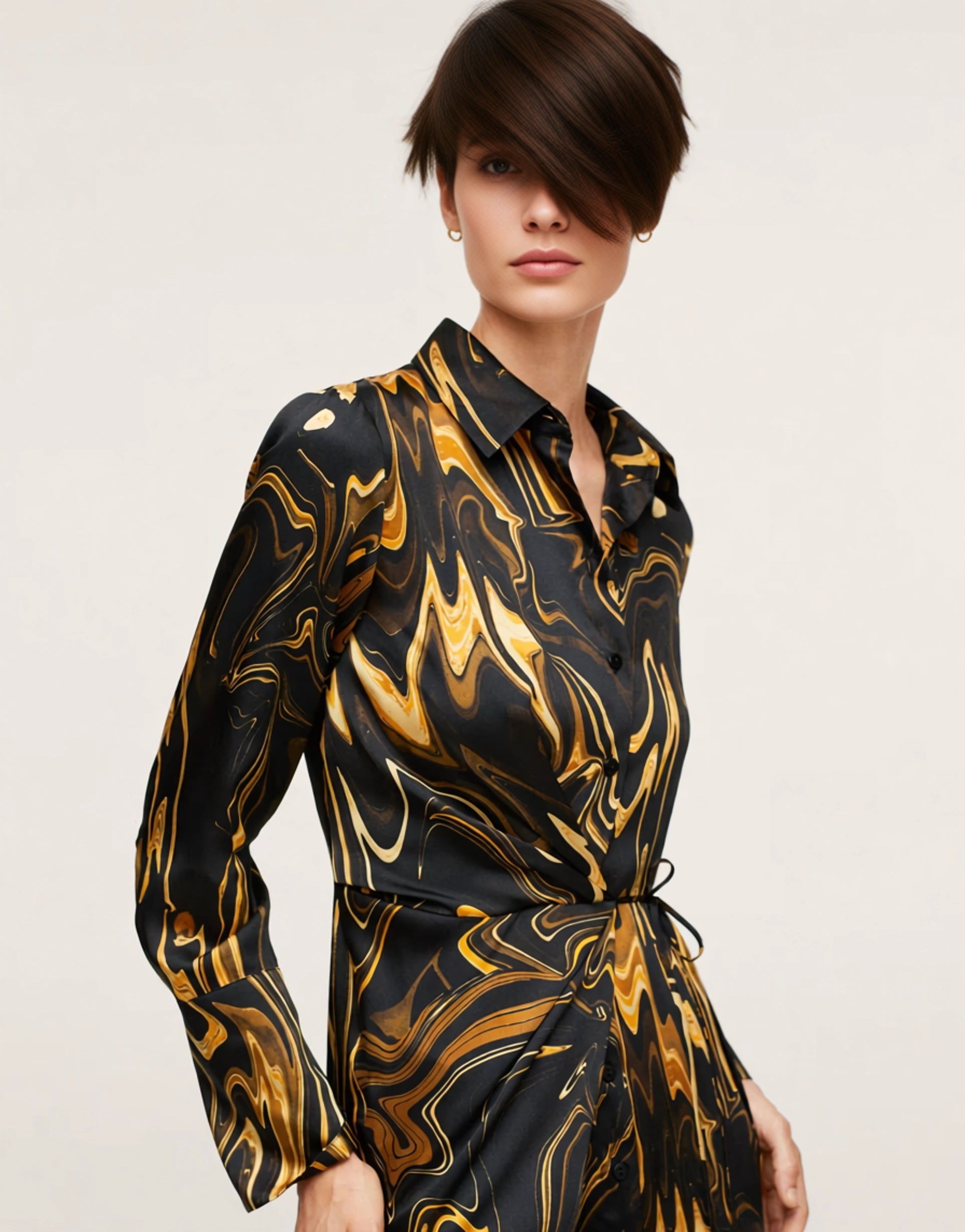 Mango Womens Long Sleeved Midi Shirt Dress in Retro Print