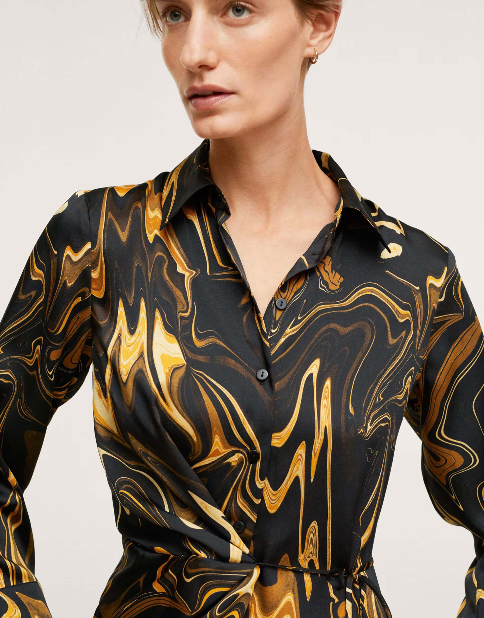 Mango Womens Long Sleeved Midi Shirt Dress in Retro Print