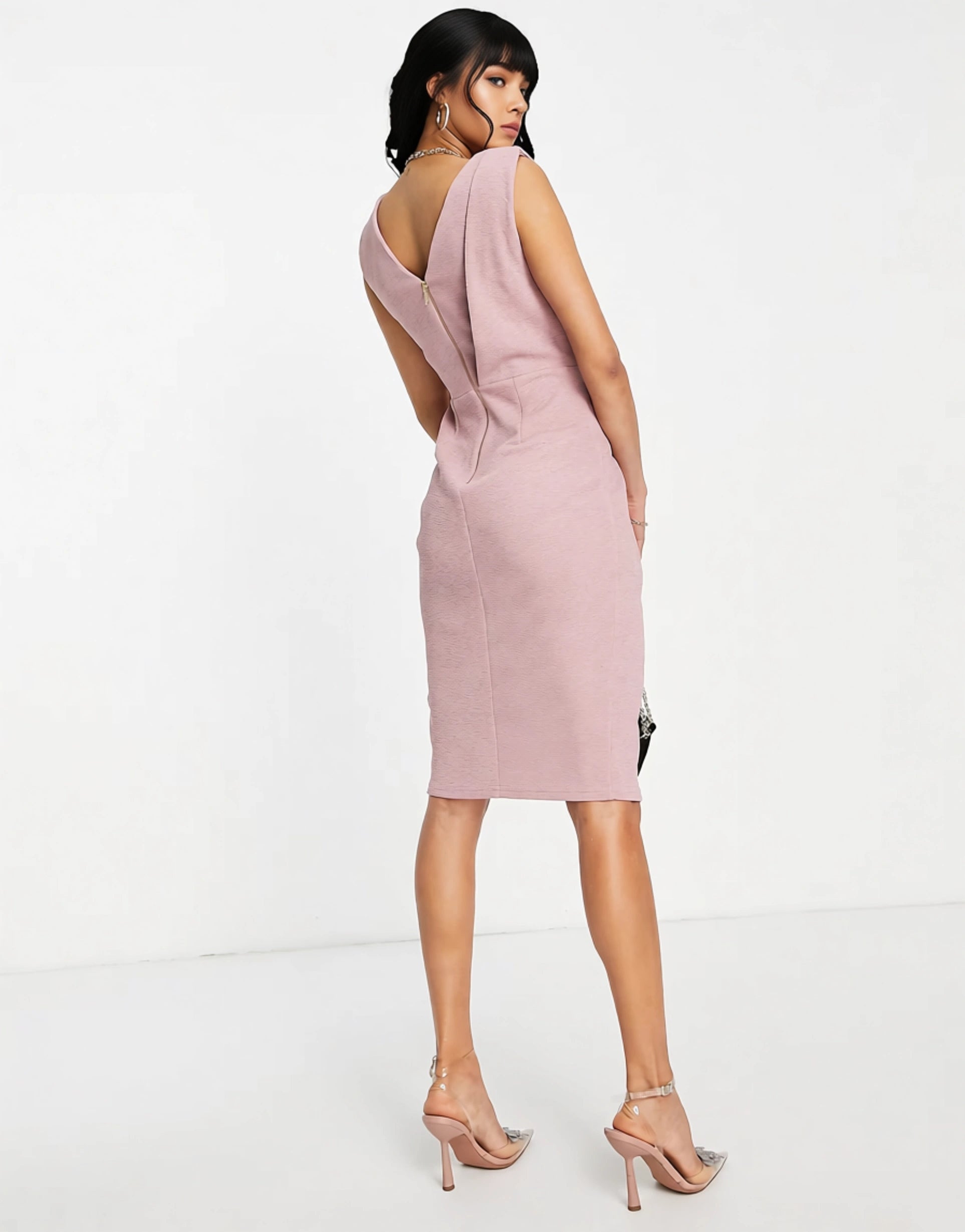 Womens Closet London Pencil Dress With Wrap Skirt In Smokey Pink