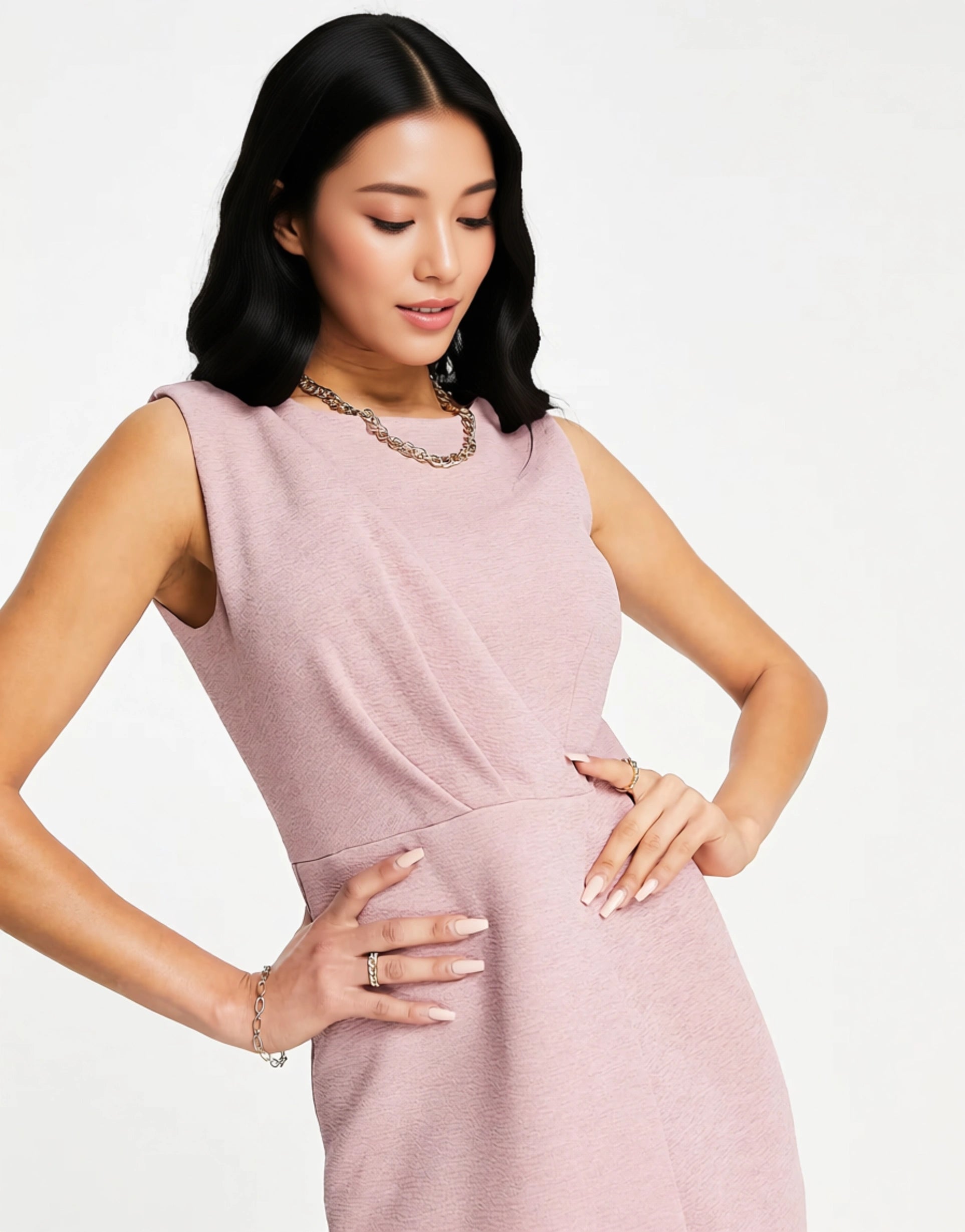 Womens Closet London Pencil Dress With Wrap Skirt In Smokey Pink
