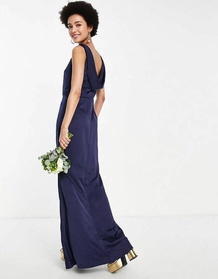 Womens Little Mistress Tall Bridesmaid Satin Maxi Dress With Open Back In Navy