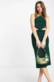 House of Holland Womens Glittery Cut-Out Halterneck Dress In Green