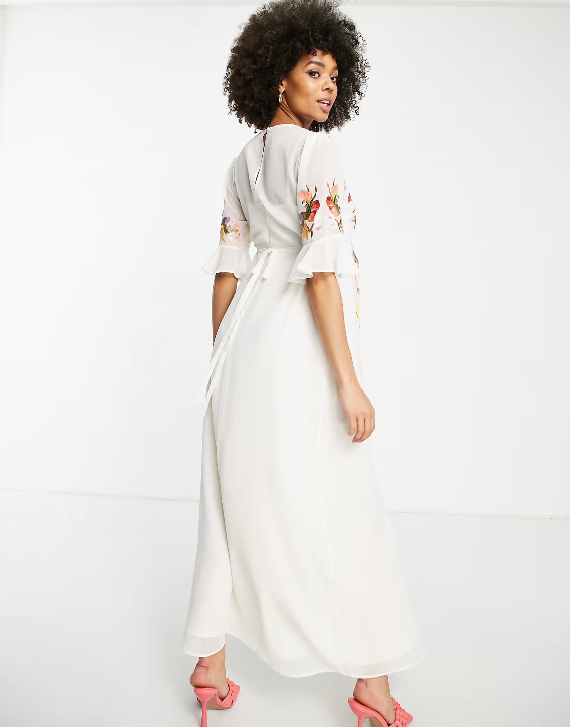 Hope & Ivy Maternity fluted sleeve embroidered maxi dress in ivory