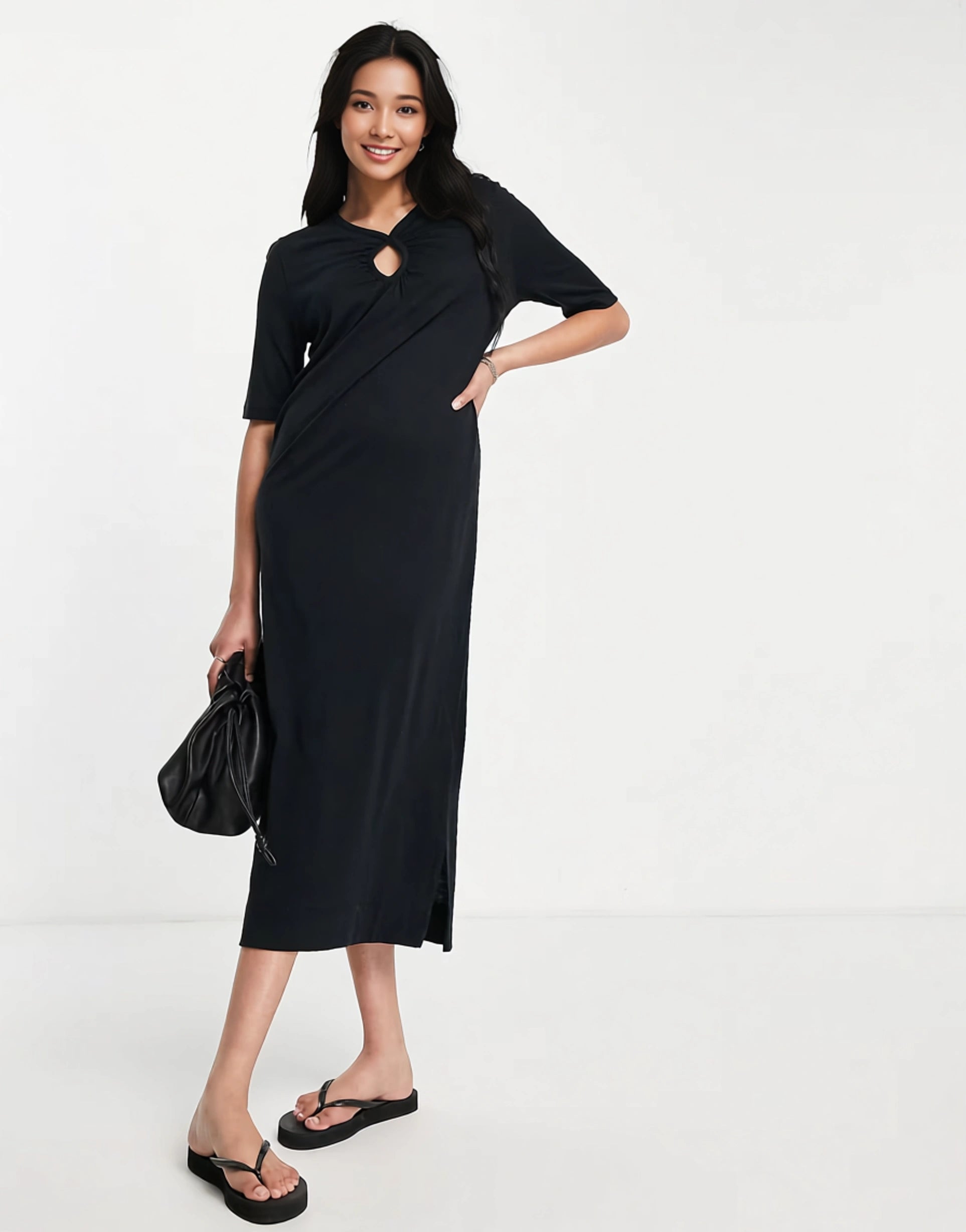 Womens Whistles Short Sleeve Midi T-Shirt Dress With Keyhole Detail
