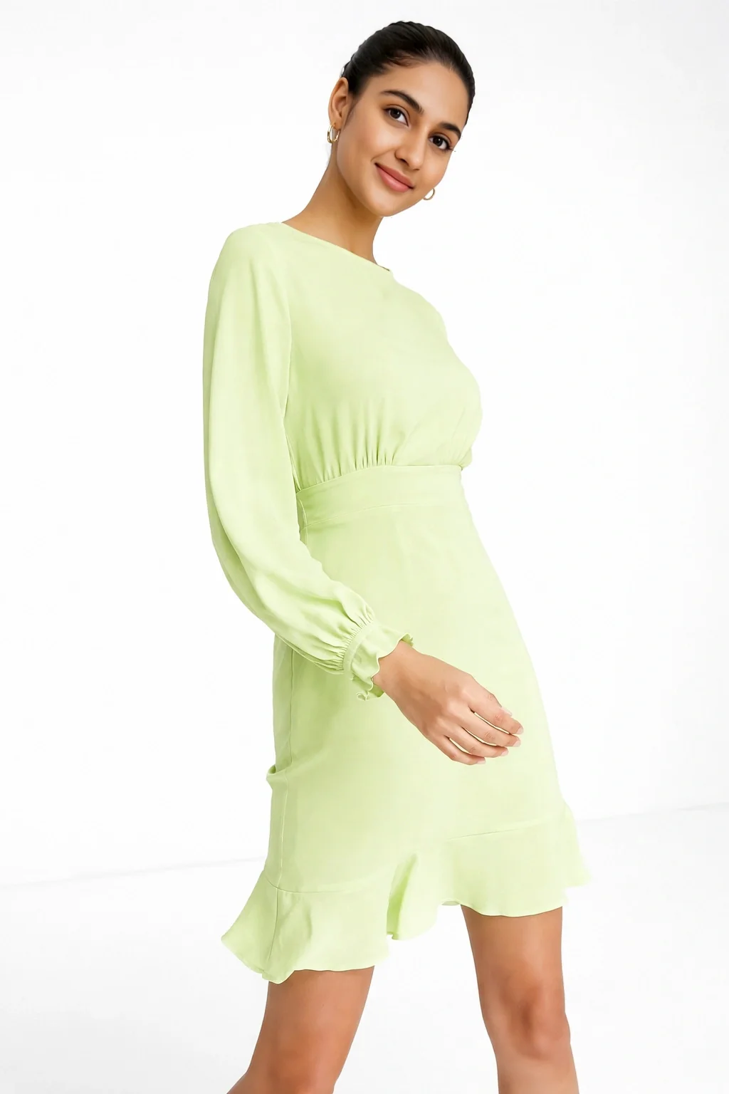 Closet London textured dobby spot mini dress in lime
