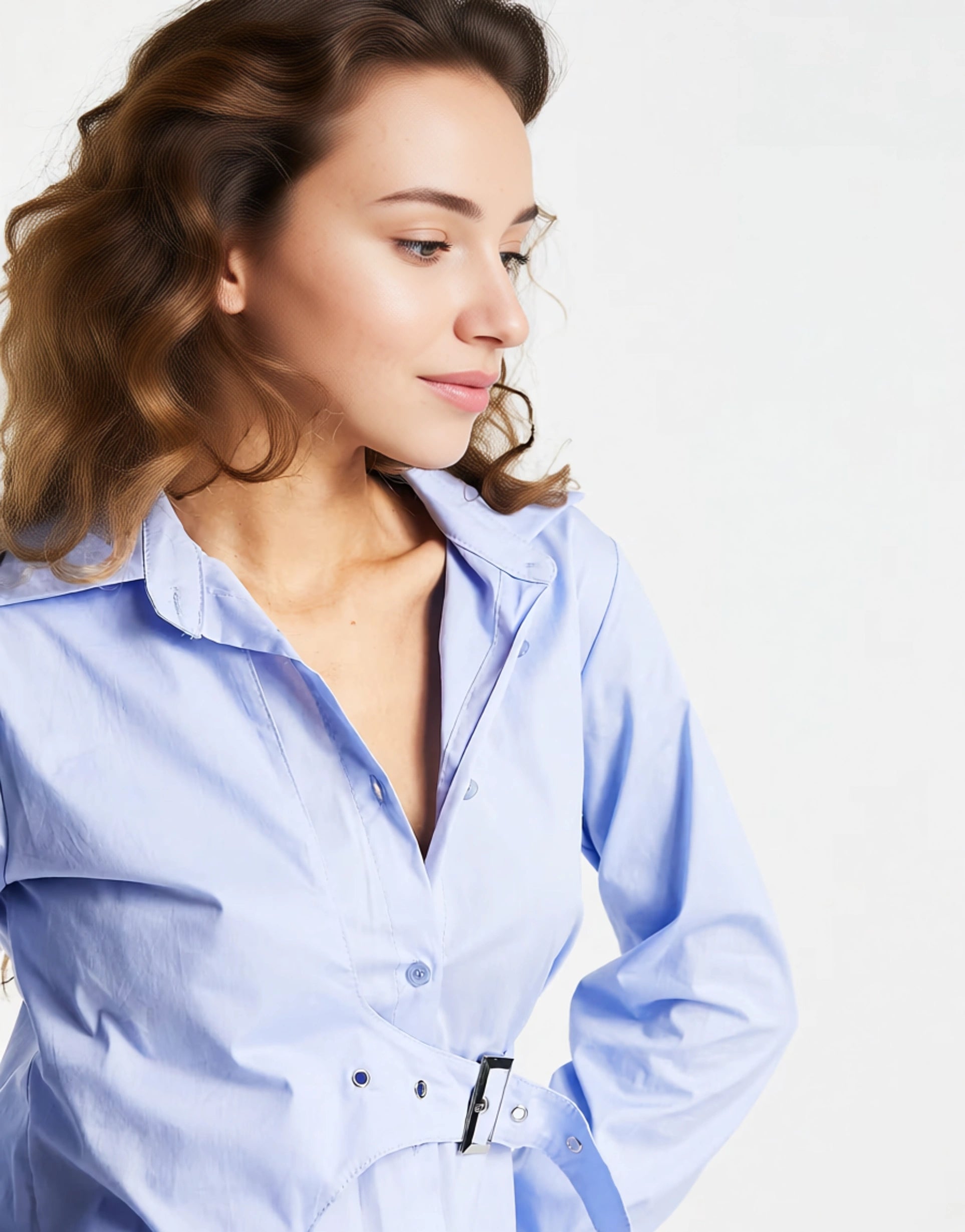 I Saw It First Womens Buckle Detail Shirt Dress in Chambray Blue