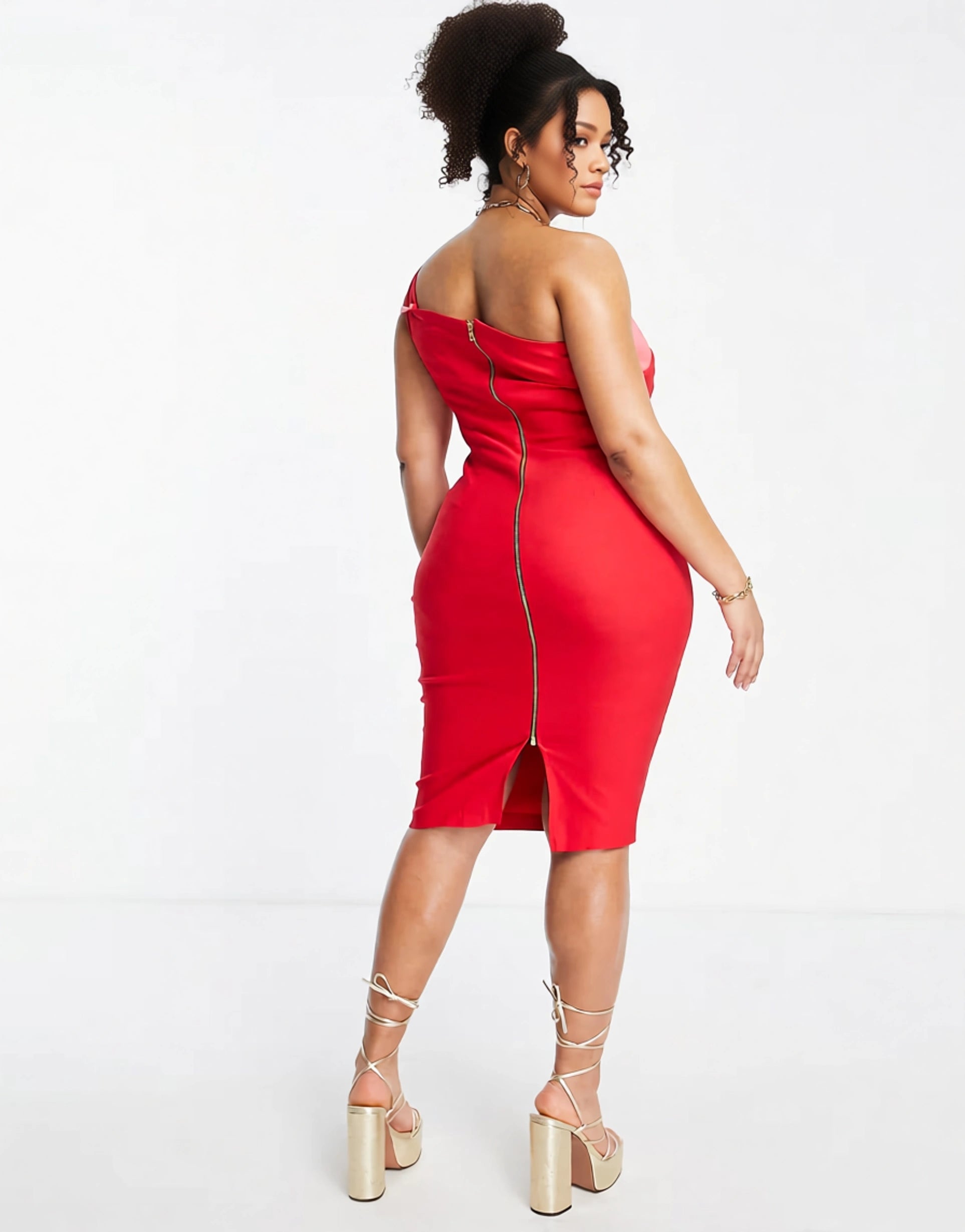 Womens Vesper Plus Strappy Contrast One Shoulder Bodycon Dress In Red