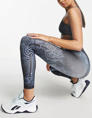 Shambhala Womens Karma Leggings in Blue Trident Print In Blue