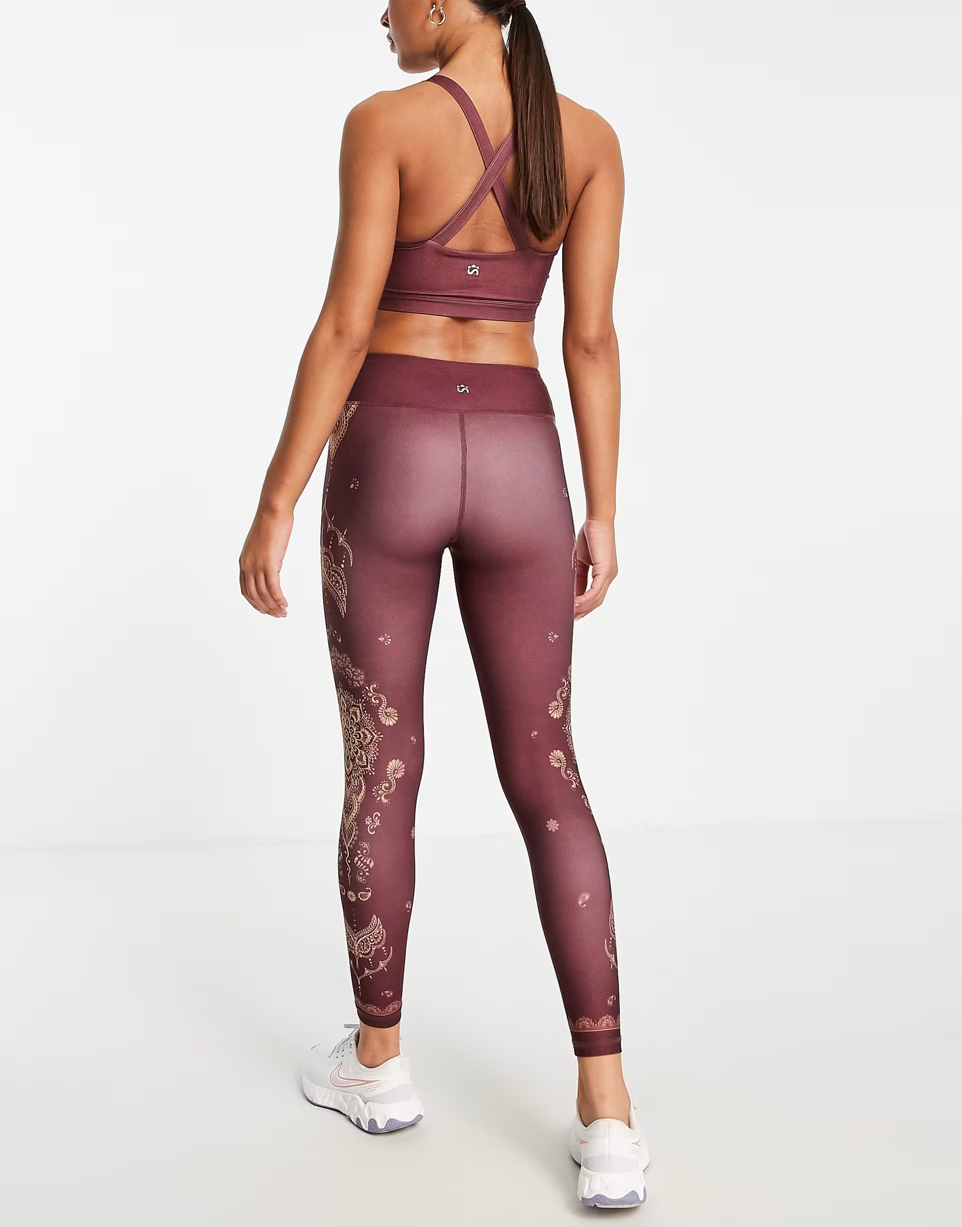 Shambhala Womens Karma Leggings in Burgundy Tapestry Print