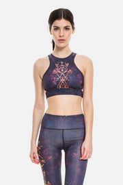 Shambhala Women's Satya Bra in Purple Terrestrial Print In Black