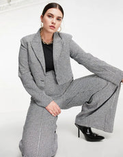 Extro & Vert Plus Women's Boxy Cropped Blazer Dogtooth Check In Black