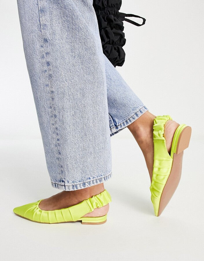 Highstreet Womens Limelight Ruched Slingback Ballets In Lime Satin