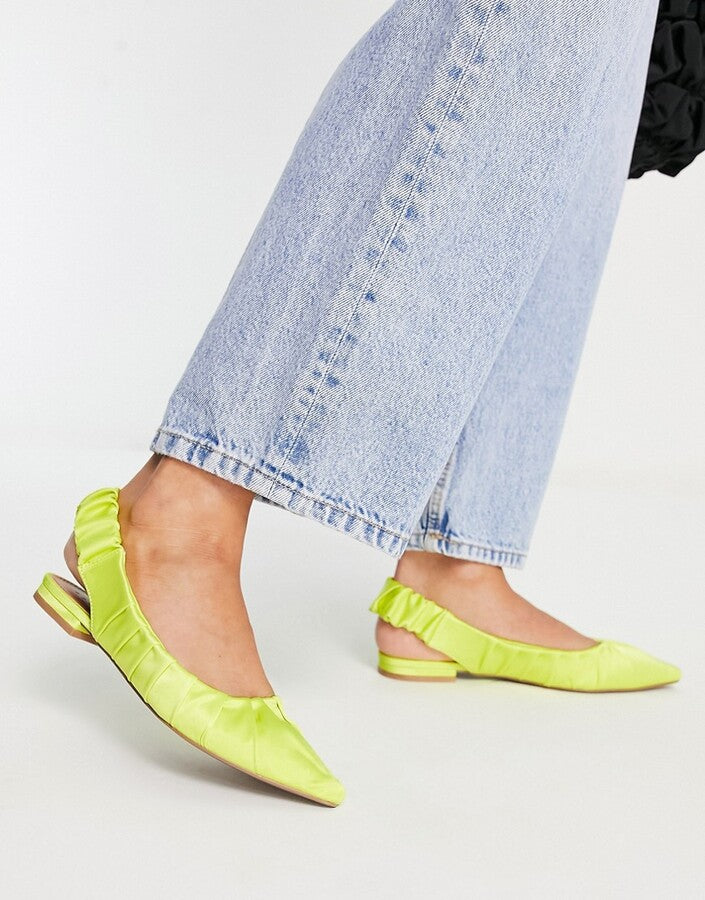 Highstreet Womens Limelight Ruched Slingback Ballets In Lime Satin
