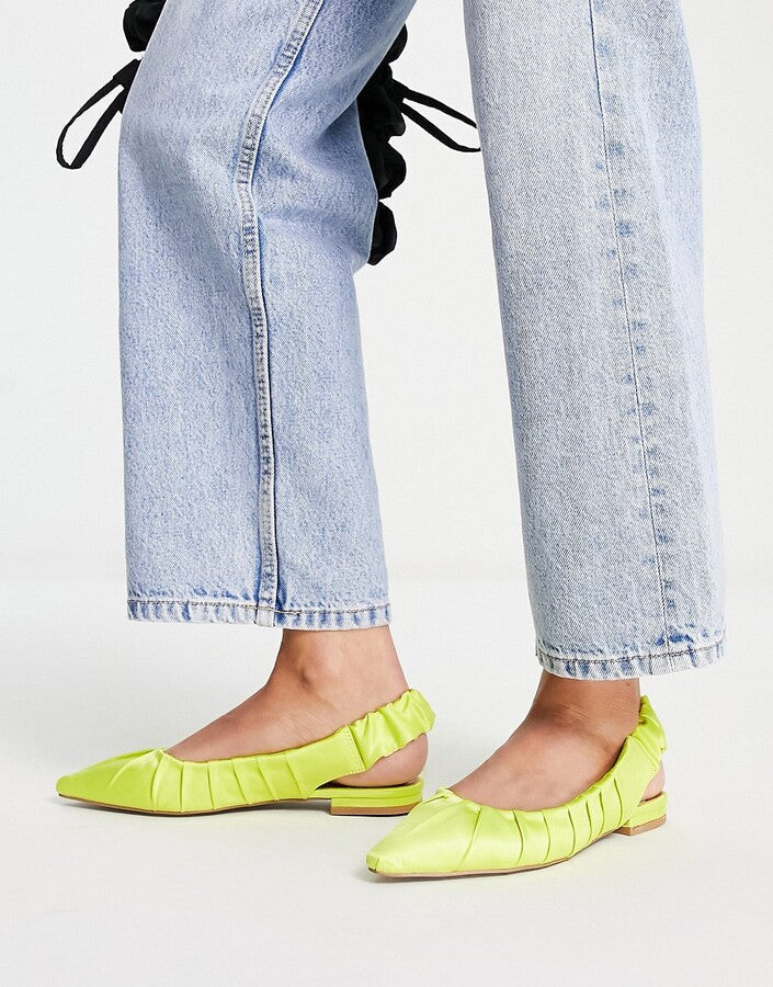 Highstreet Womens Limelight Ruched Slingback Ballets In Lime Satin
