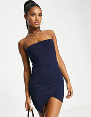 Public Desire Womens Double Layered Strapless Slinky Thigh Split Mini Dress In Navy