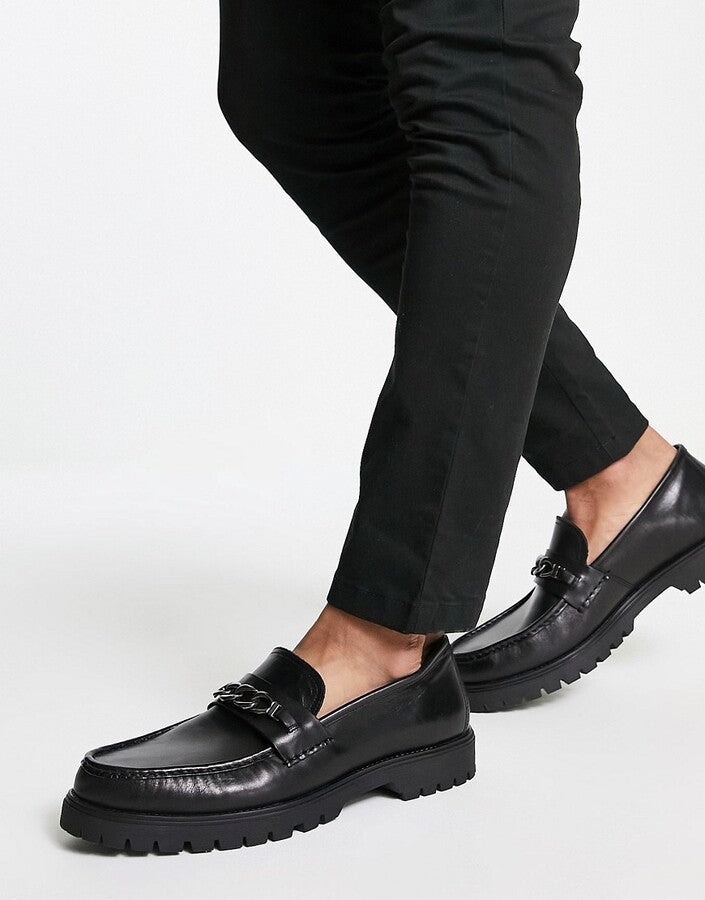 Red Tape Mens Chunky Sole Trim Loafers in Black