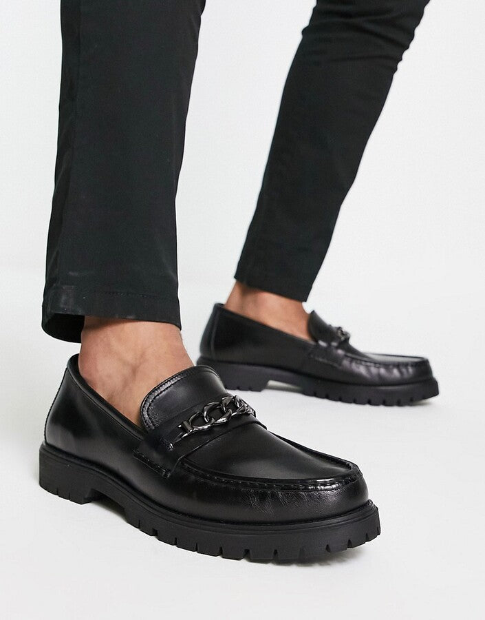 Red Tape Mens Chunky Sole Trim Loafers in Black