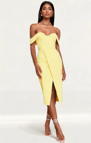 Lavish Alice Women's Corset Wrap Midi Dress in Lemon In Yellow