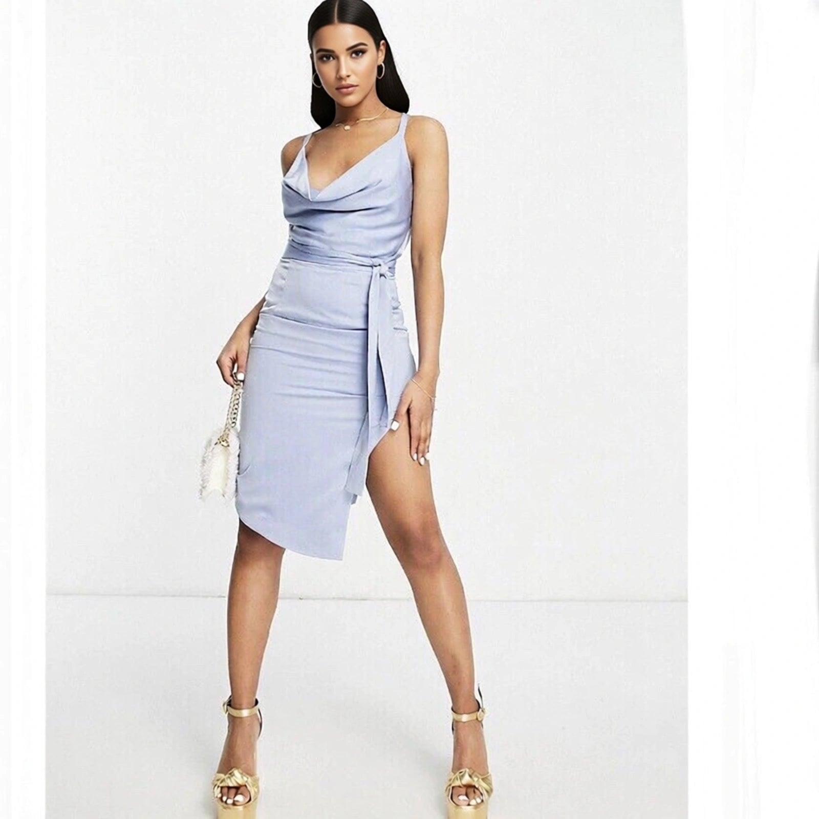 Lavish Alice Women's Cowl Neck Midi Dress With Cross Back In Blue