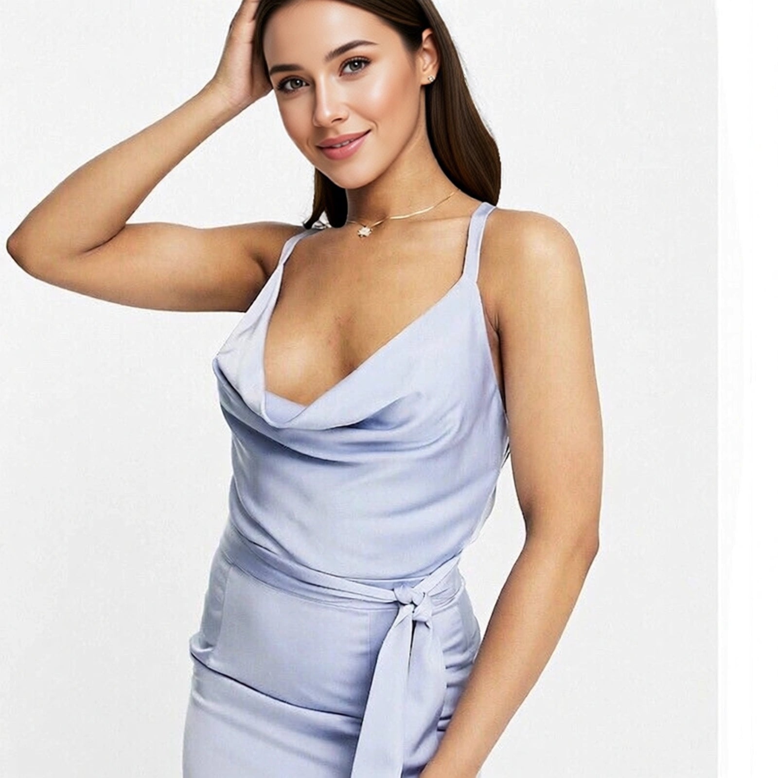 Lavish Alice Women's Cowl Neck Midi Dress With Cross Back In Blue