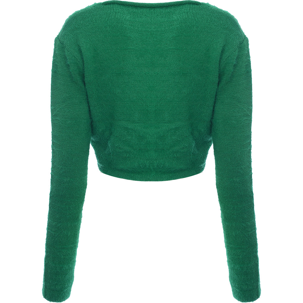 Lola May Women's Green Fluffy Cardigan With Ring Detail