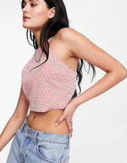 Lola May Womens Strappy Open Back Crop Top in Red Gingham