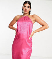 LOLA MAY TALL Women's Chain Strap Satin Mini Dress in Hot Pink Animal Jacquard In Pink