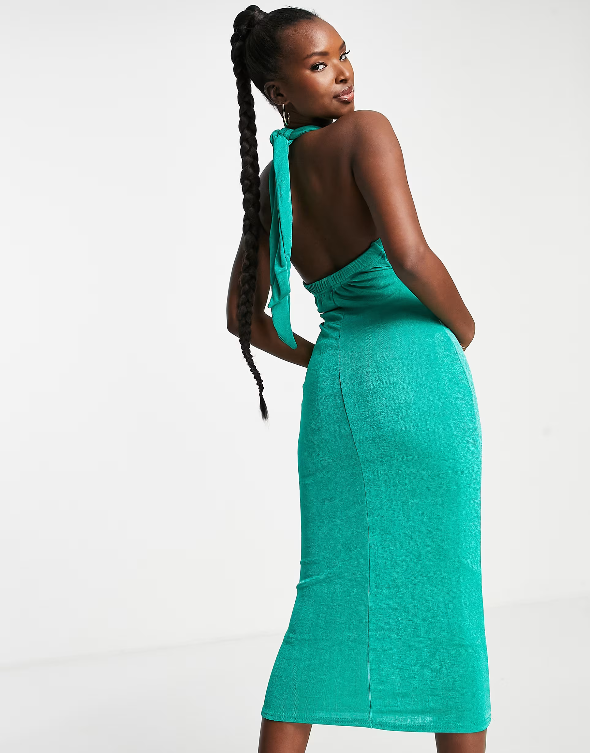 In The Style x Liberty slinky multiway midi dress in green