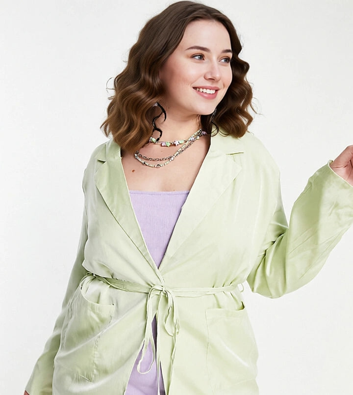Heartbreak Plus Womens Tie Waist Blazer in Sage Green