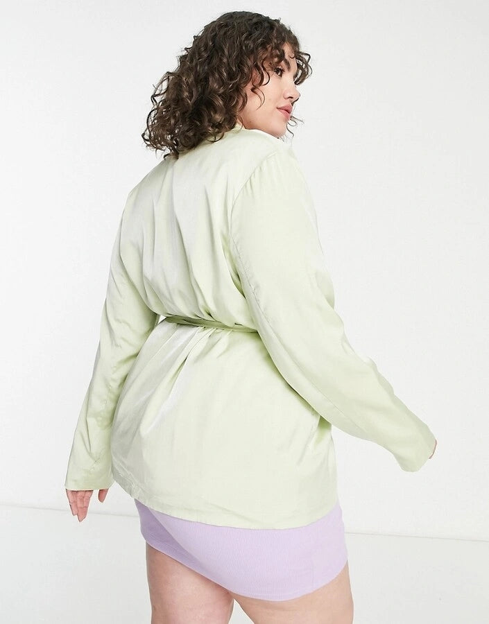Heartbreak Plus Womens Tie Waist Blazer in Sage Green