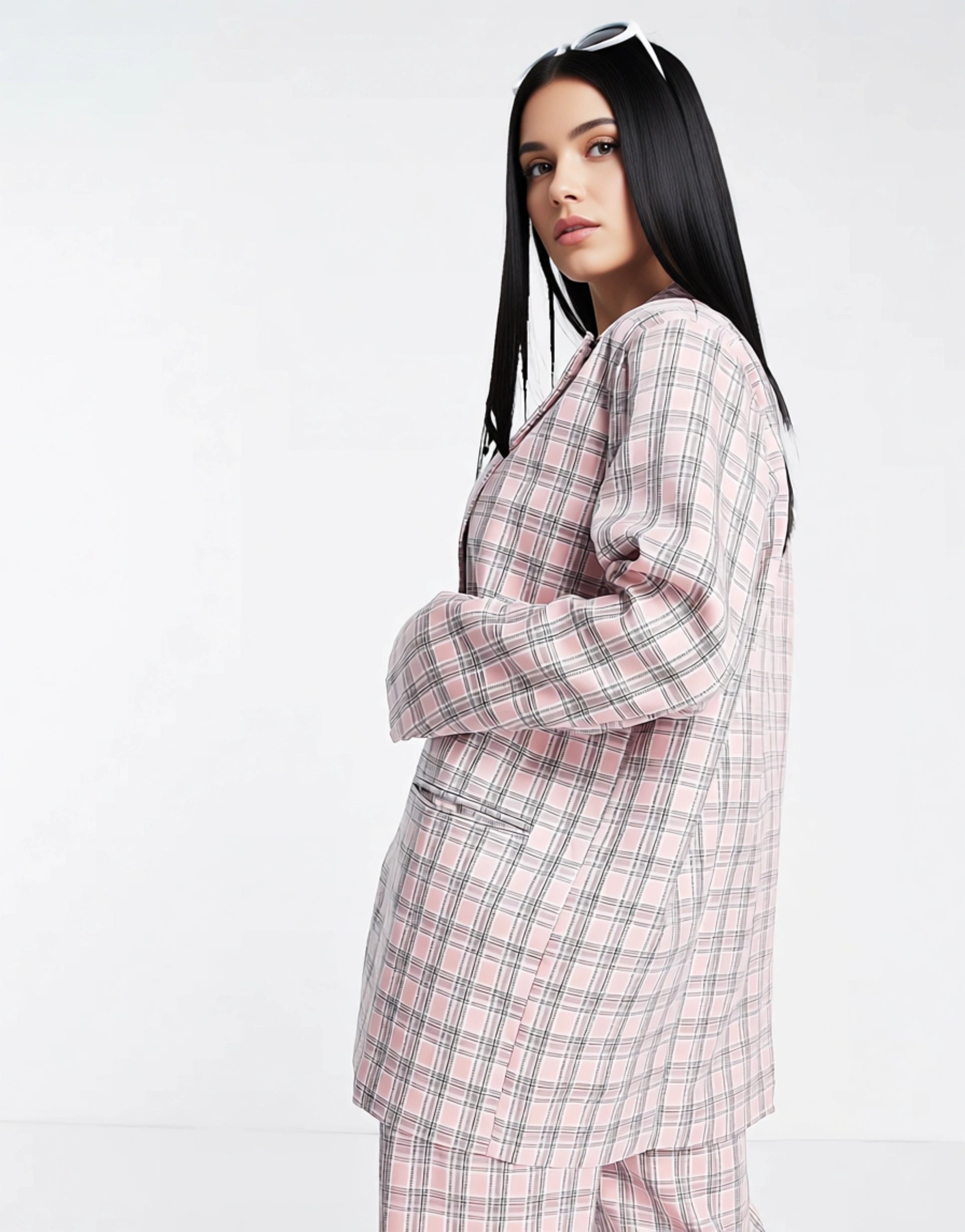 Heartbreak Plus Womens Oversized Blazer Co-Ord in Pink Check