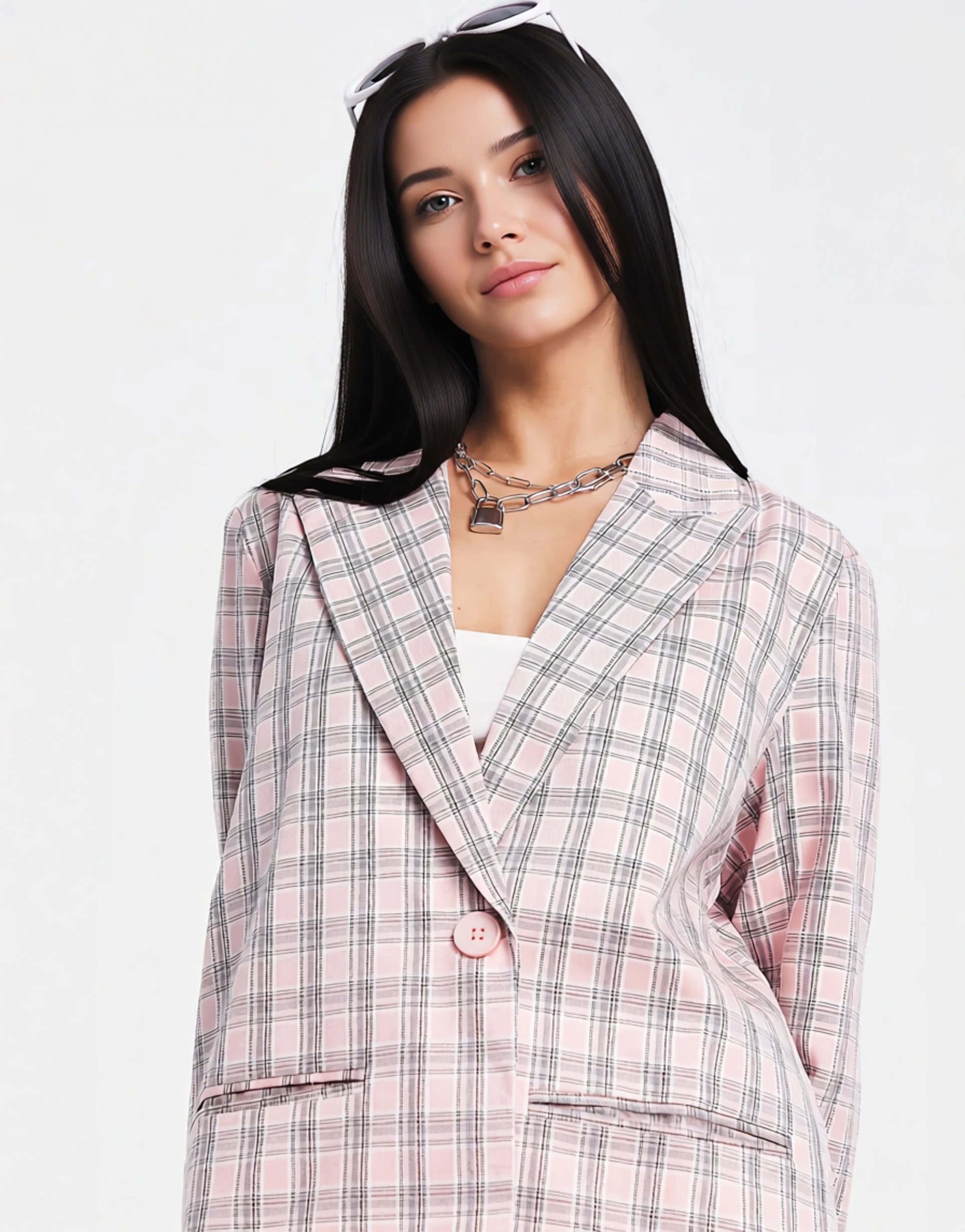 Heartbreak Plus Womens Oversized Blazer Co-Ord in Pink Check