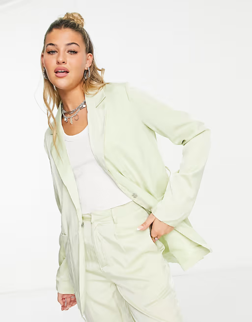 Heartbreak Womens Tie Waist Blazer Co-Ord in Sage Green