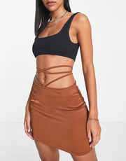 Heartbreak Womens Satin Strap Waist Skirt Co-Or In Copper