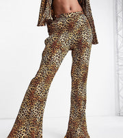 Daisy Street Womens Relaxed Wide Leg Trousers in Leopard Plisse Co-Ord In Multi