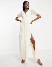 Little Mistress Women's Short Sleeve Maxi Tea Dress in Iridescent Spot In White