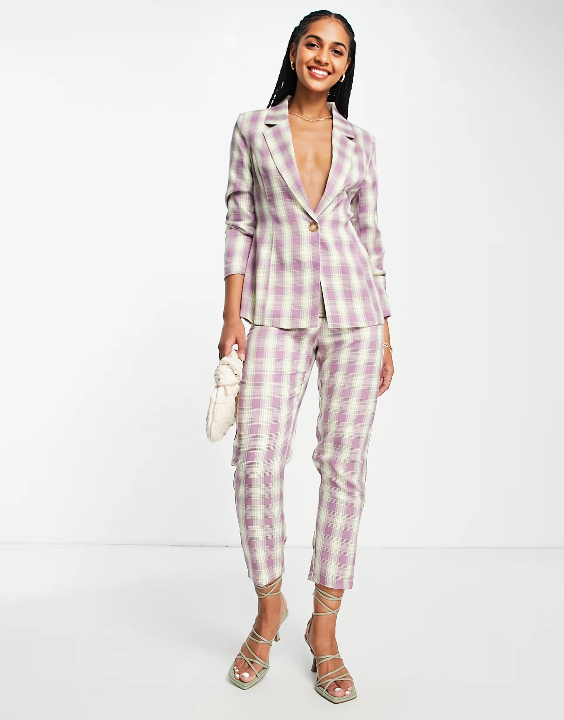 Urban Threads Womens Fitted Blazer Co-Ord in Lilac Check In Multi