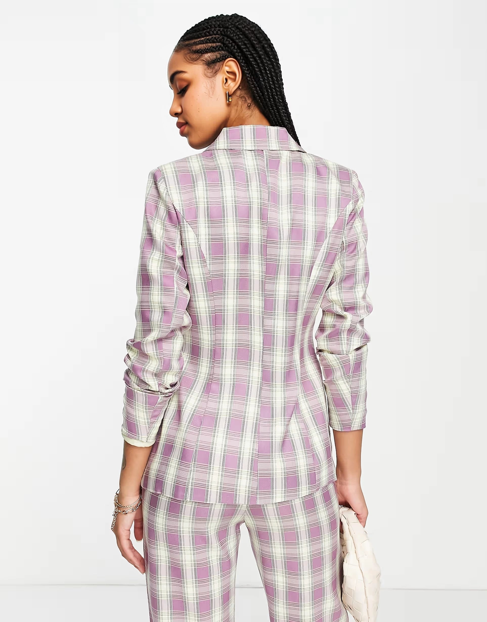 Urban Threads Womens Fitted Blazer Co-Ord in Lilac Check In Multi