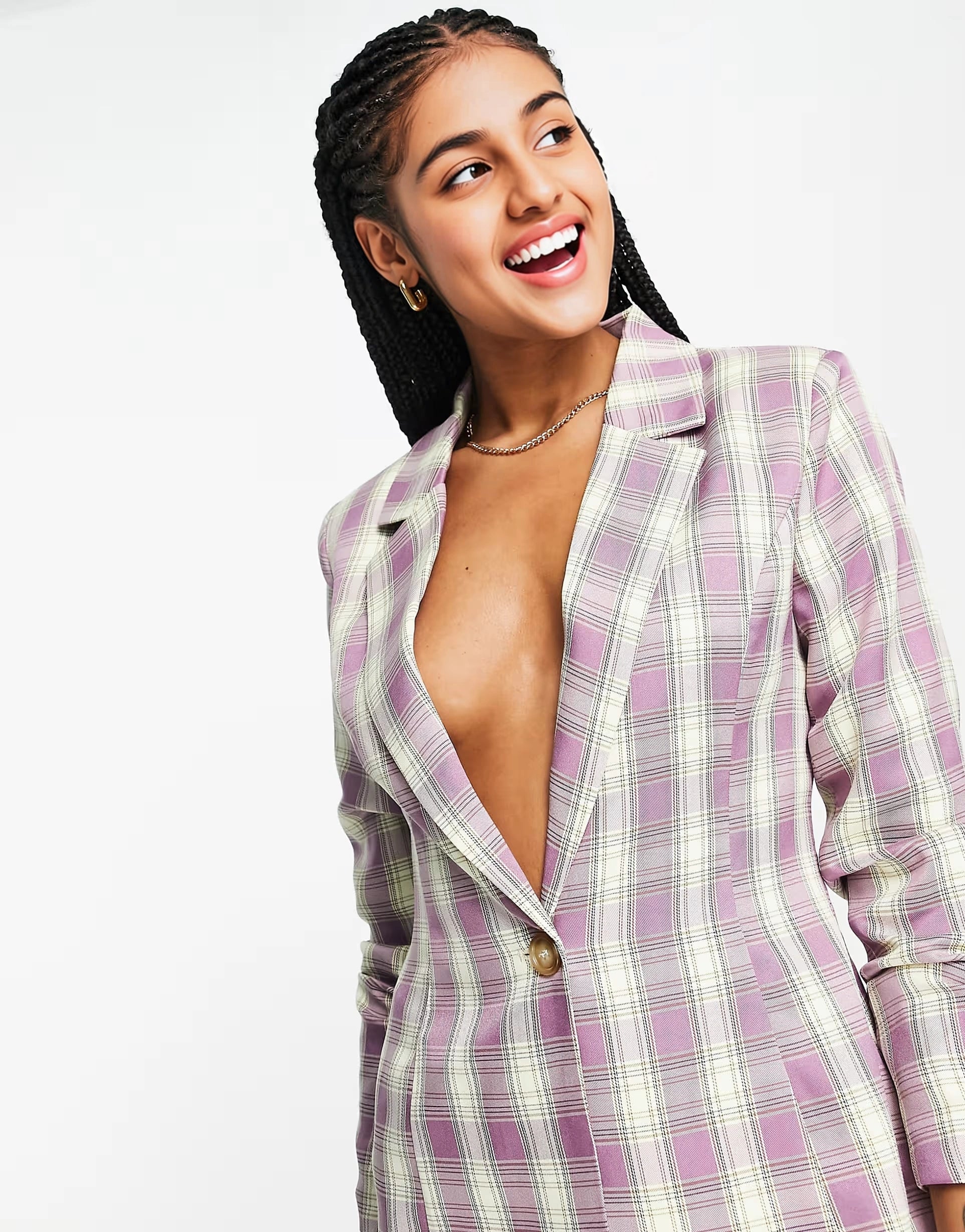 Urban Threads Womens Fitted Blazer Co-Ord in Lilac Check In Multi