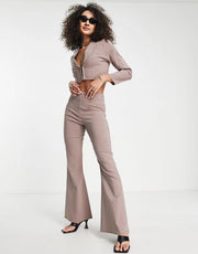 I Saw It First Womens Skinny Flare Trousers Co Ord in Stone