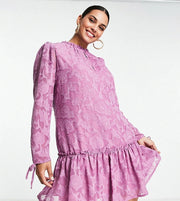Little Mistress Plus Women's Long Sleeve Mini Dress With Ruffle Skirt in Lilac In Purple