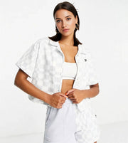Puma Womens Downtown Checkerboard Shirt in Pale Blue And White In Blue