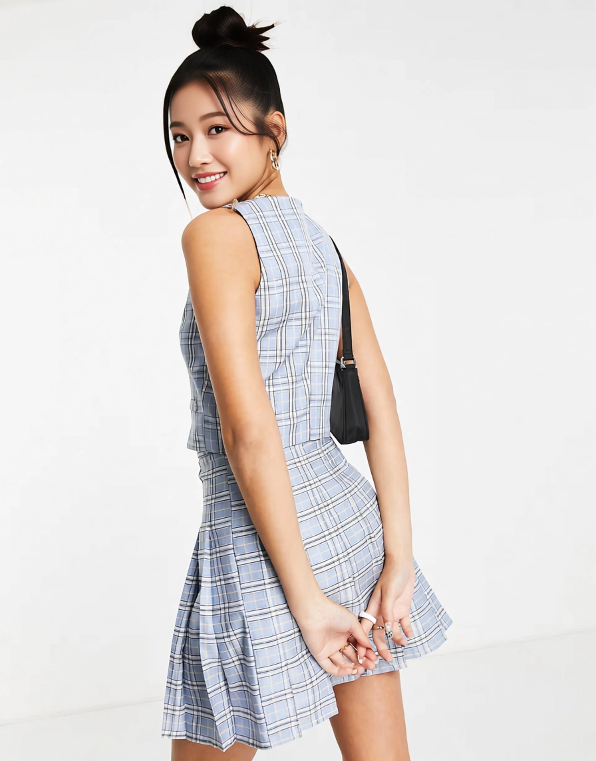 Womens Daisy Street Cropped 90S Waistcoat In Blue Check Co-Ord