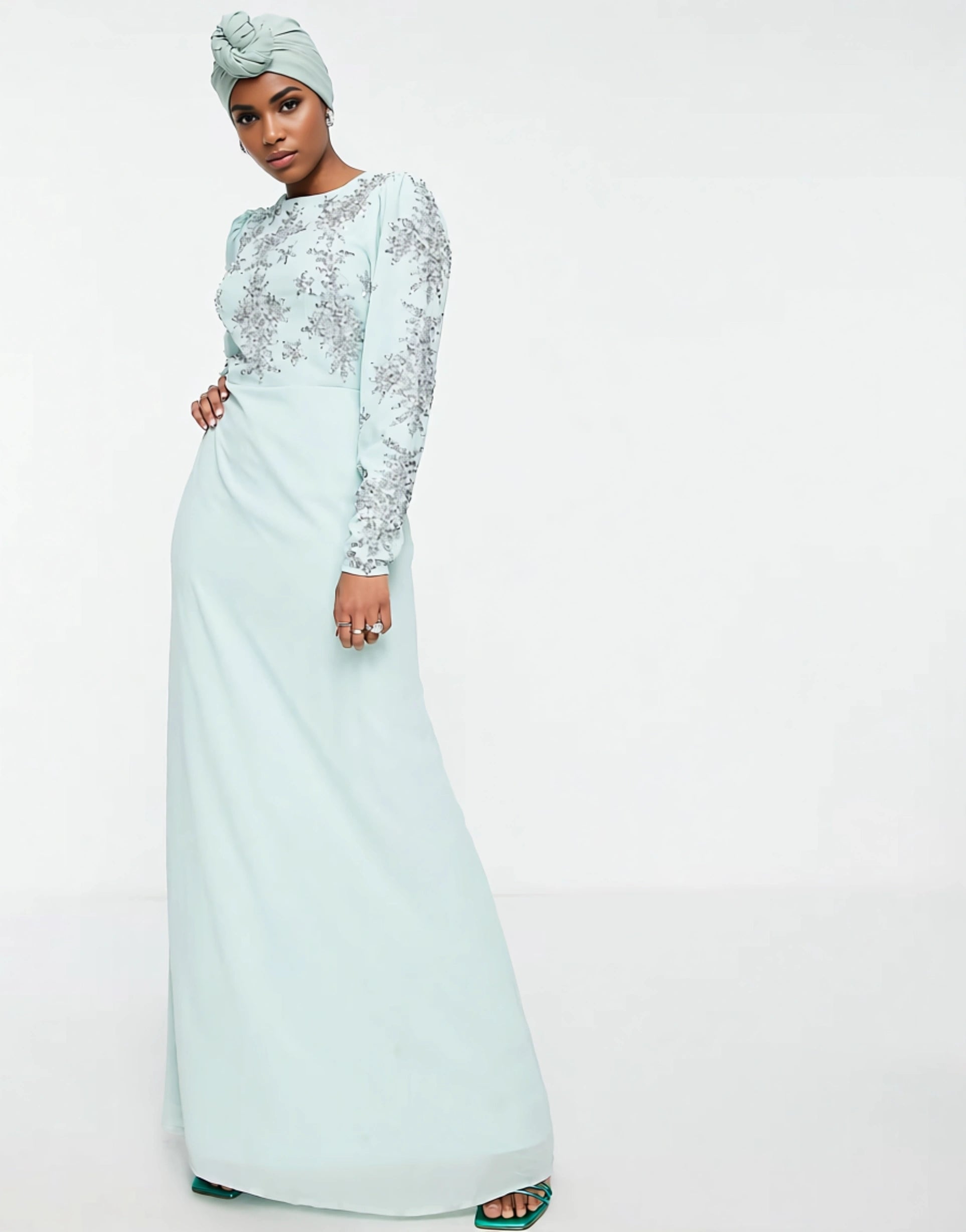 Maya Womens Jewel Embellished Maxi Dress in Aqua Blue