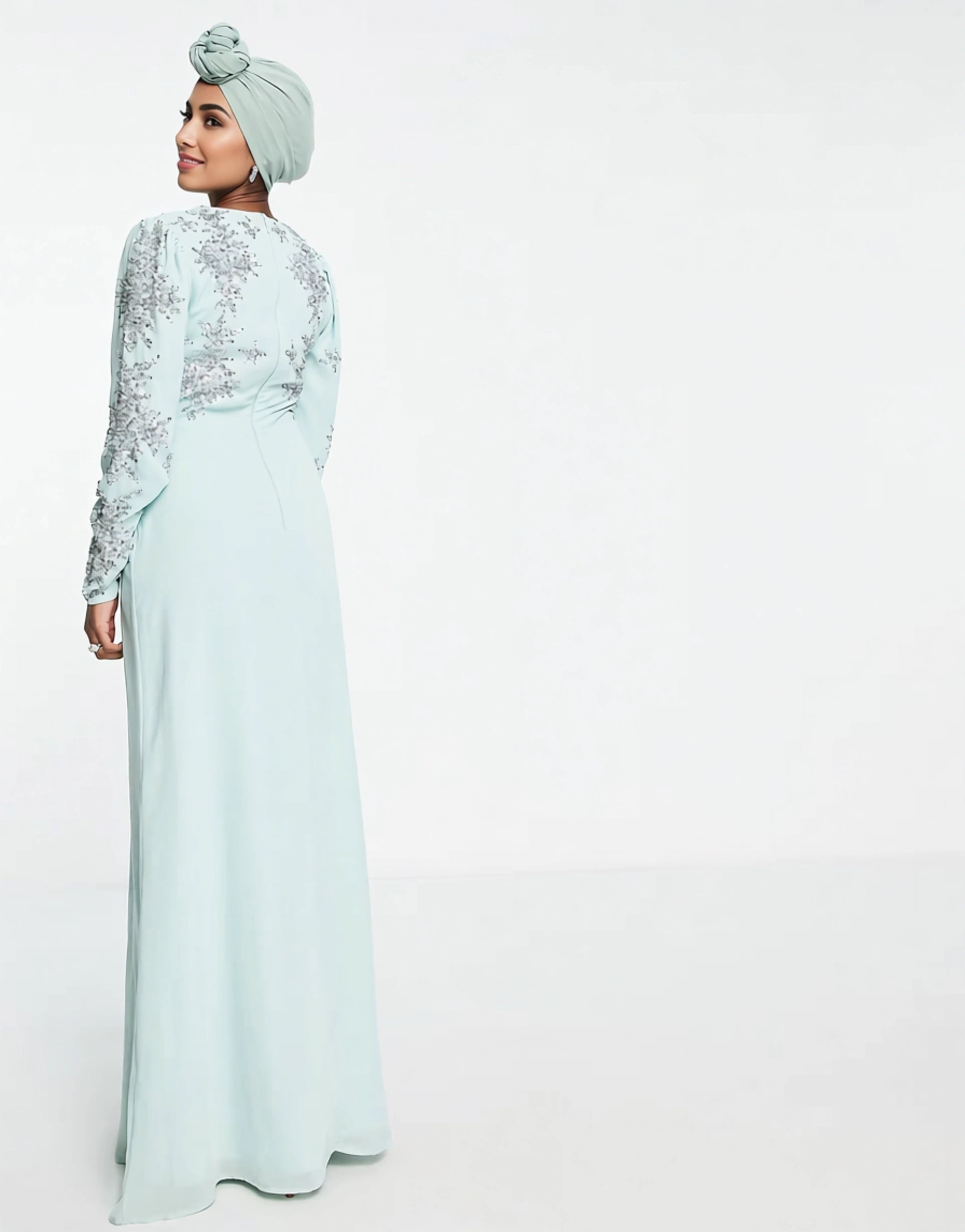 Maya Womens Jewel Embellished Maxi Dress in Aqua Blue