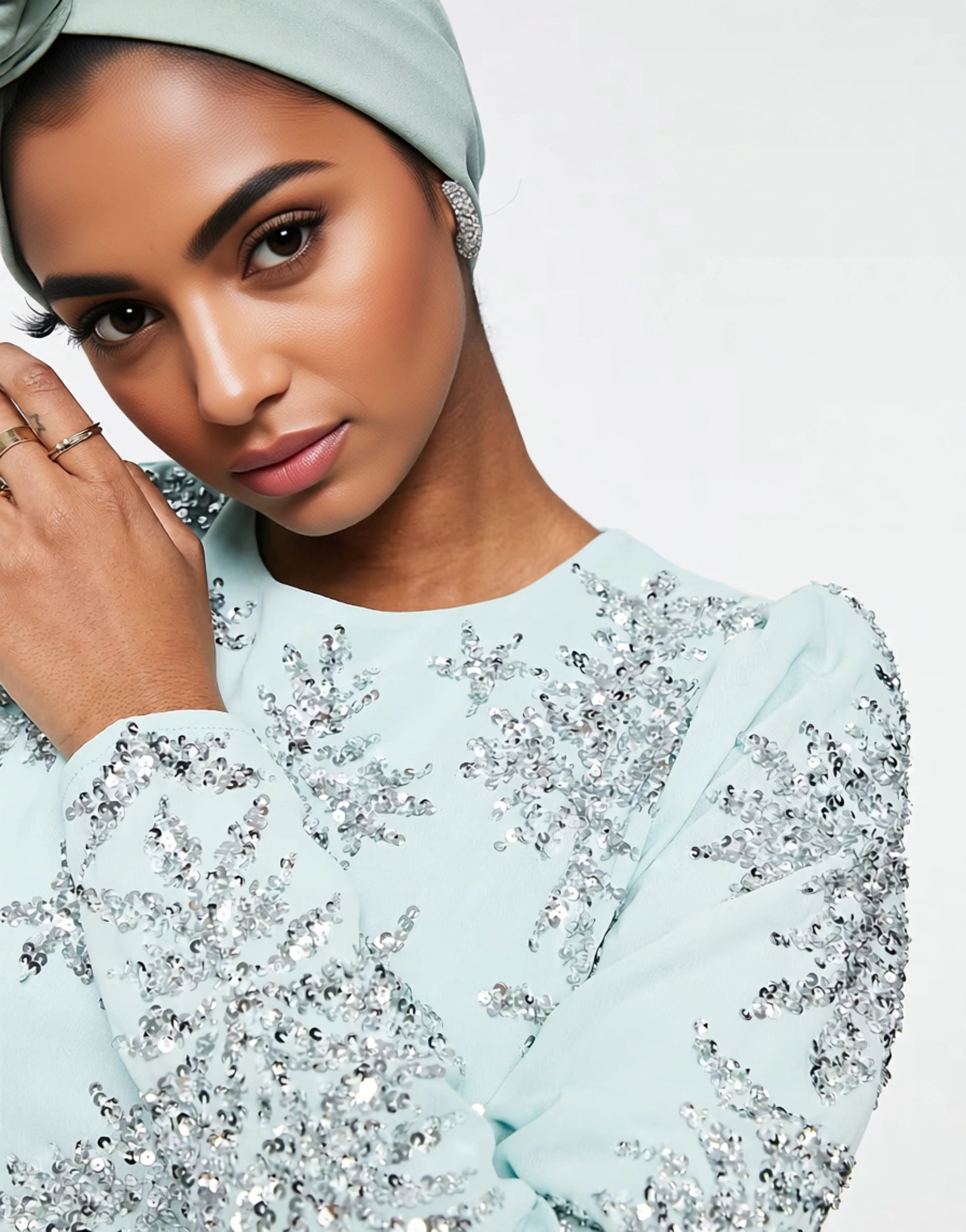 Maya Womens Jewel Embellished Maxi Dress in Aqua Blue
