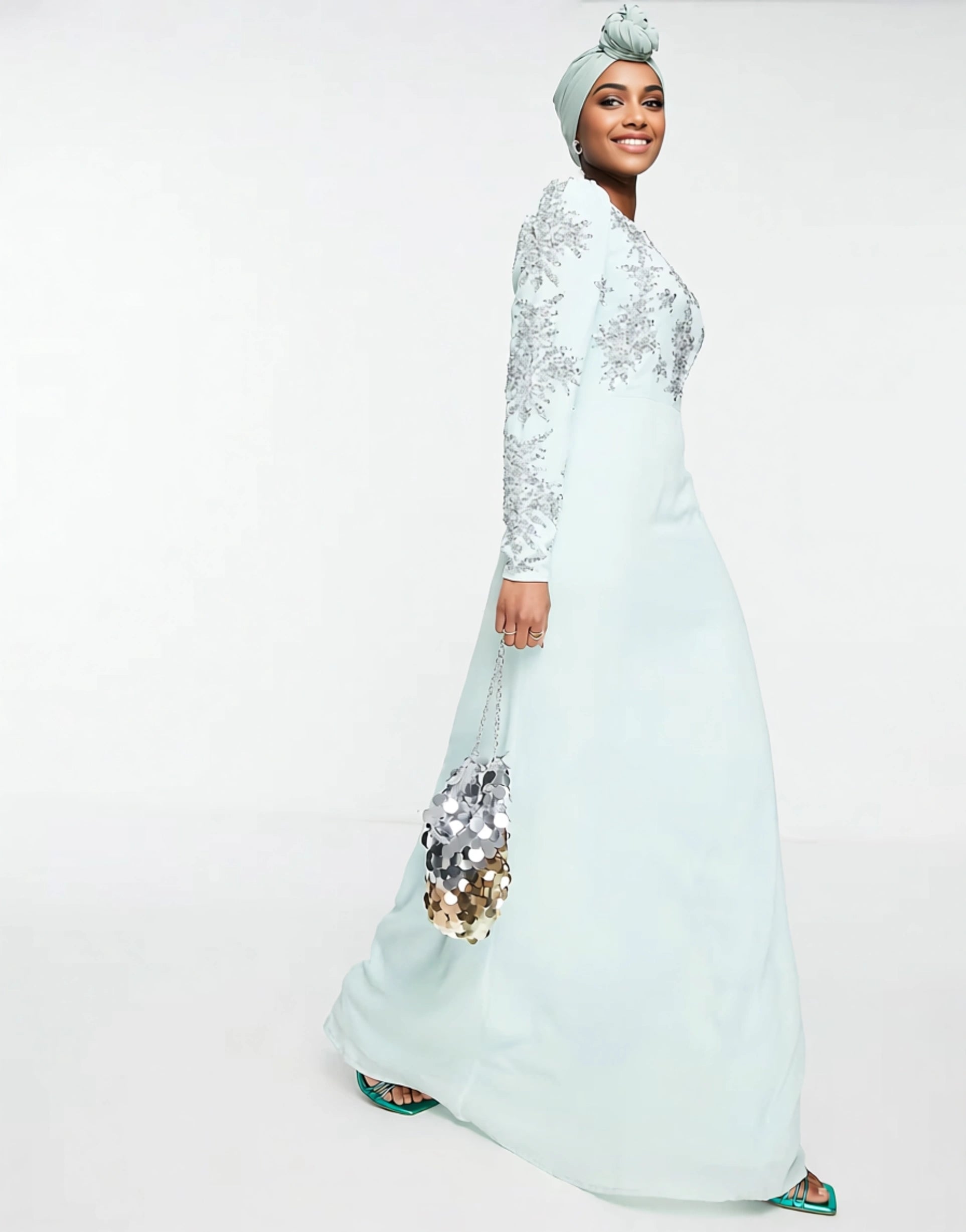 Maya Womens Jewel Embellished Maxi Dress in Aqua Blue