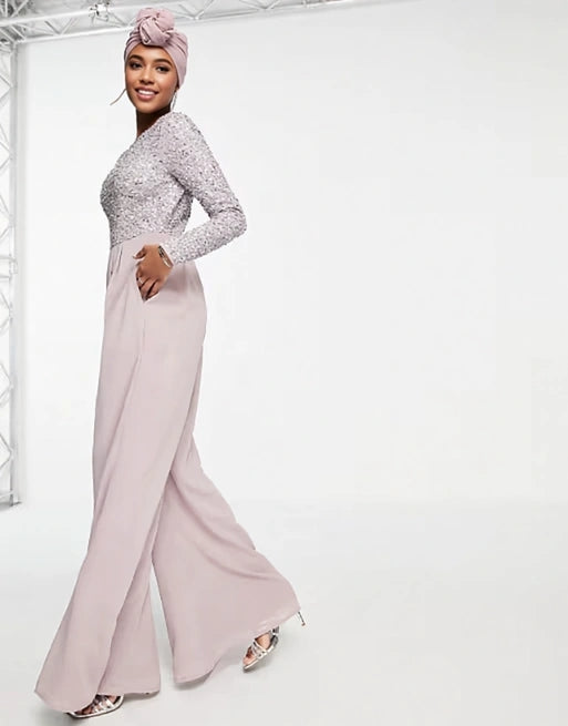 Maya Women's Embellished Bodice Jumpsuit in Grey Lilac In Grey